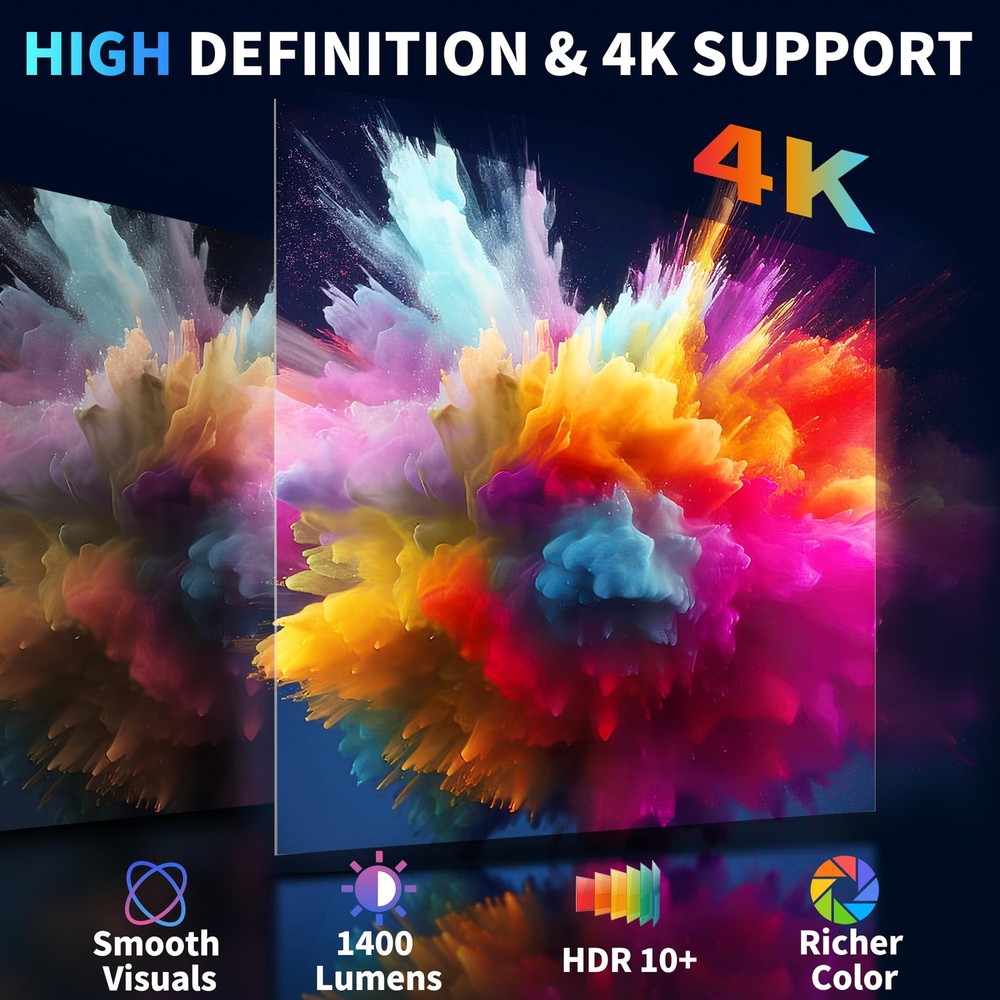 [Built-in Apps & 2026 Upgraded] Mini Projector Support 4K Projector, Black