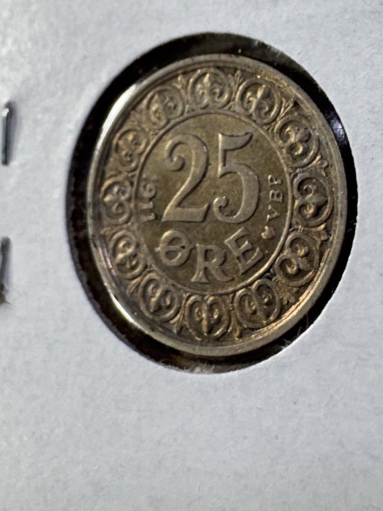 1911 Denmark 25 Ore Silver Coin Cleaned
