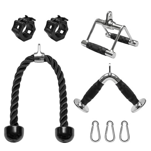 Heavy-Duty Cable Machine Attachments Kit - LAT Pulldown, V-Bar, Tricep Rope & Mo