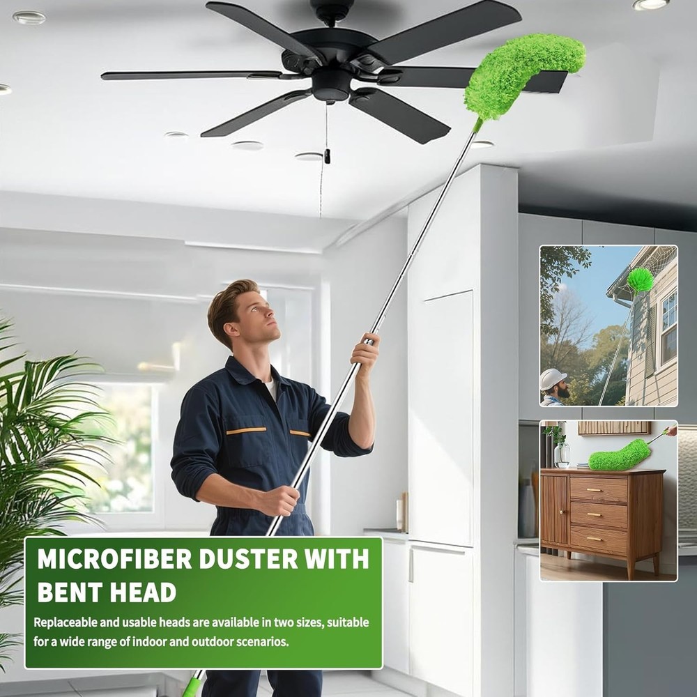Cobweb Duster with Extension Pole Long Fan Dust Brush for High Ceilings
