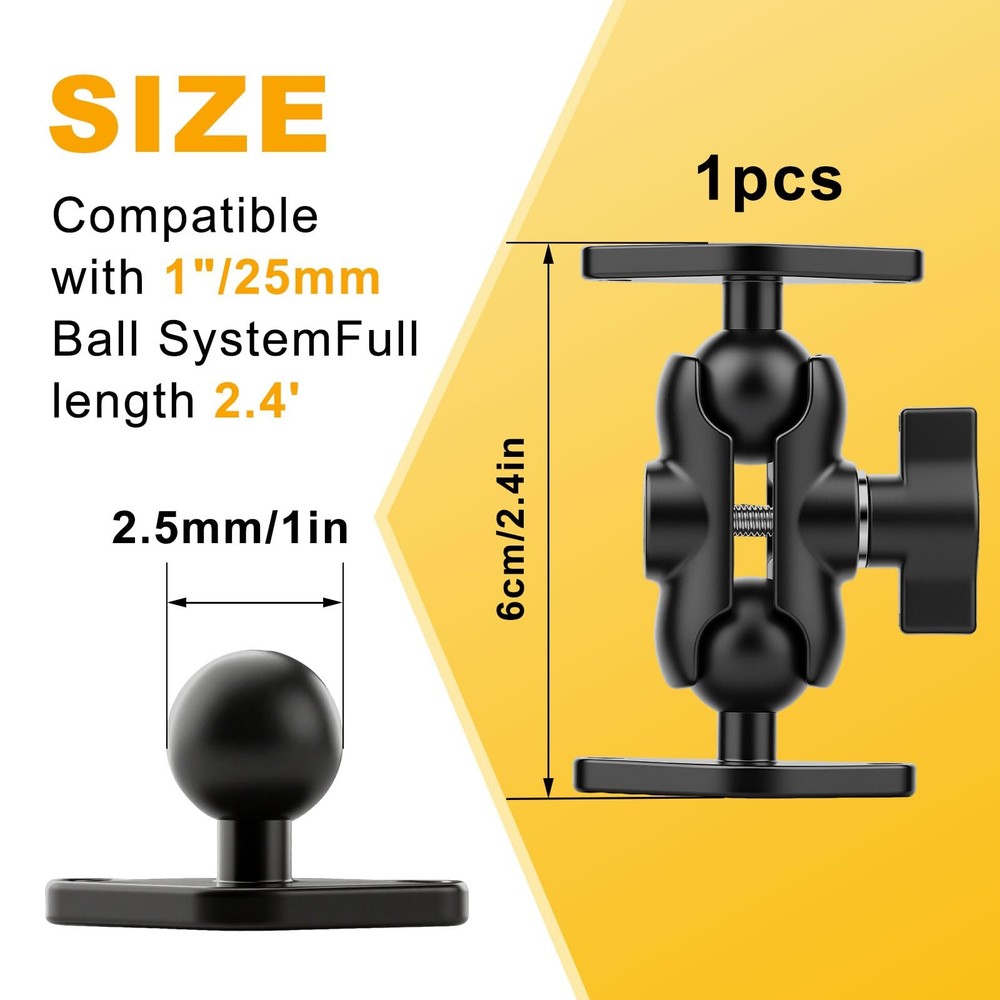 Metal Double Socket Arm Compatible RAM Mount Arm, 1" Double Ball Adapter, 360...