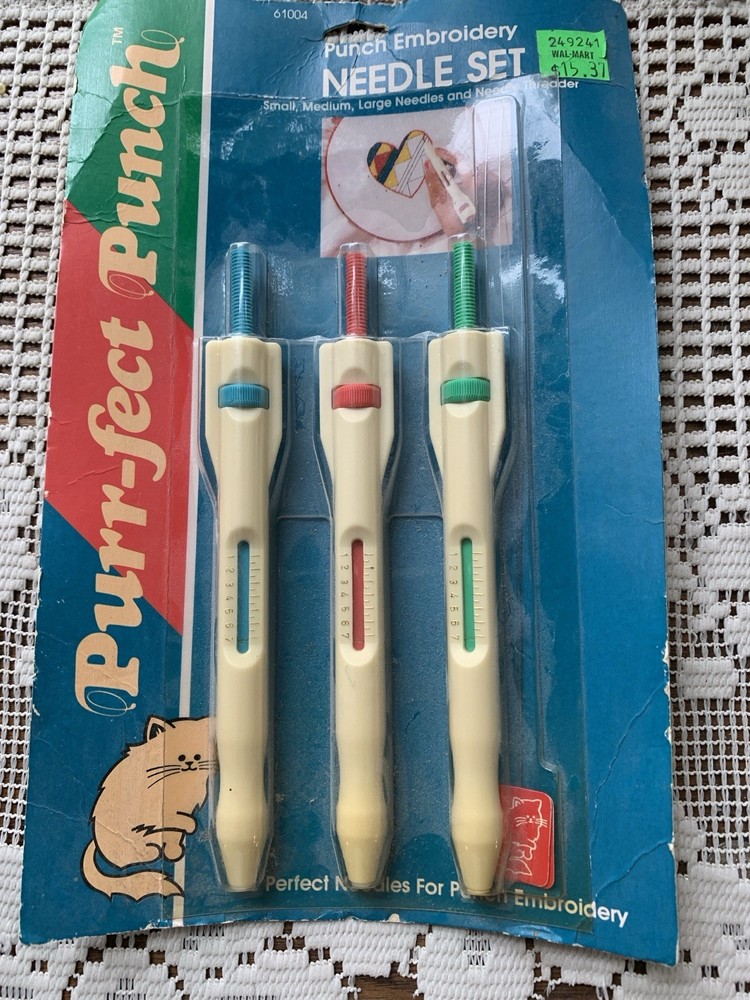 Purr-fect Punch Embroidery Needle Set Threader New Small Medium Large Threader