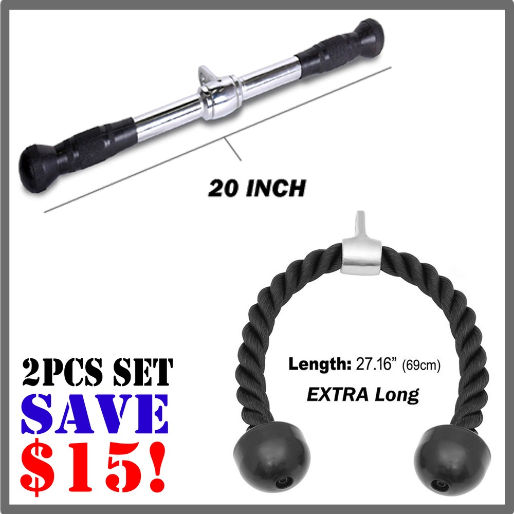Fitness Tricep Rope Press Down Bar Rubber Stoppers Strength Machine Attachment