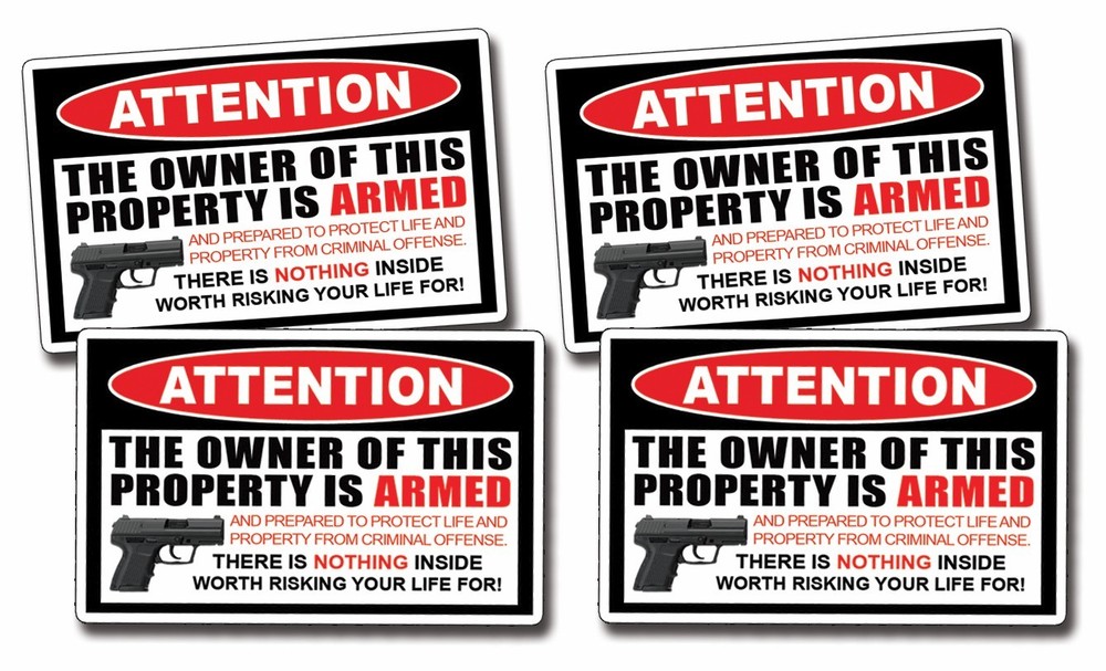 4 Mini Owner Armed Warning Decal Sticker Gun Control Handgun 2nd Amendment  2A