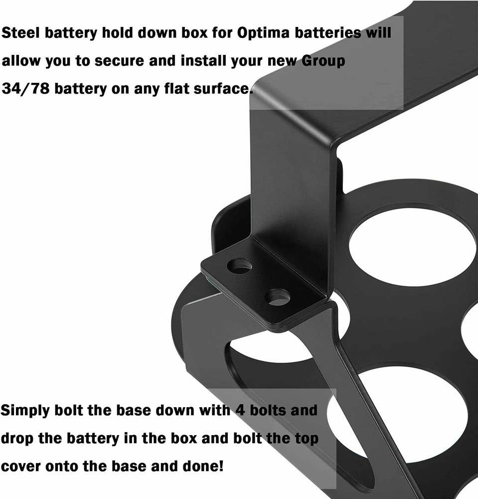 Battery Hold Down Tray Box Mount Fit For Optima Group 34/78 Mounting Bracket