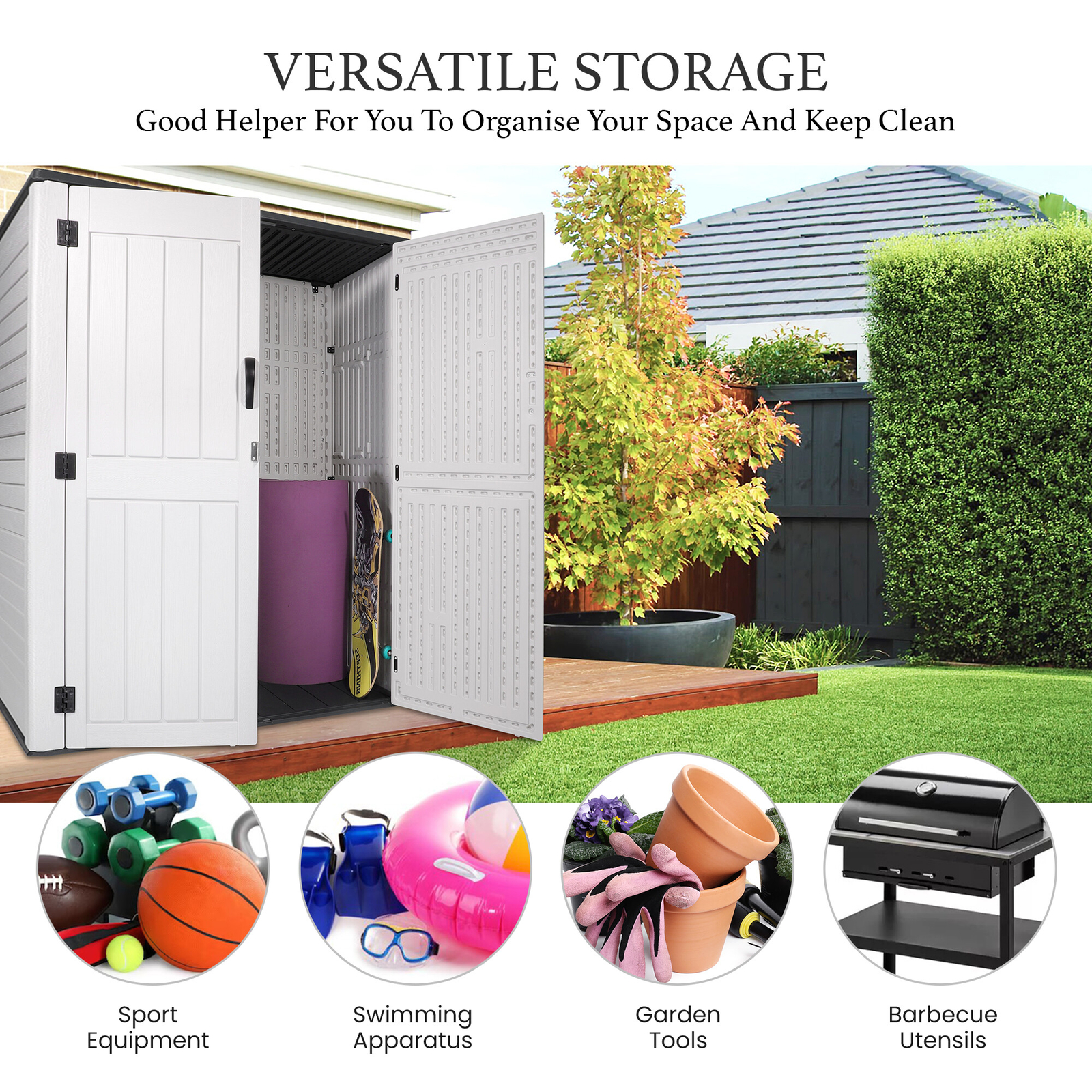 52 Cu.Ft Outdoor Storage Box Horizontal Resin Patio Garden Shed w/ Lockable Door