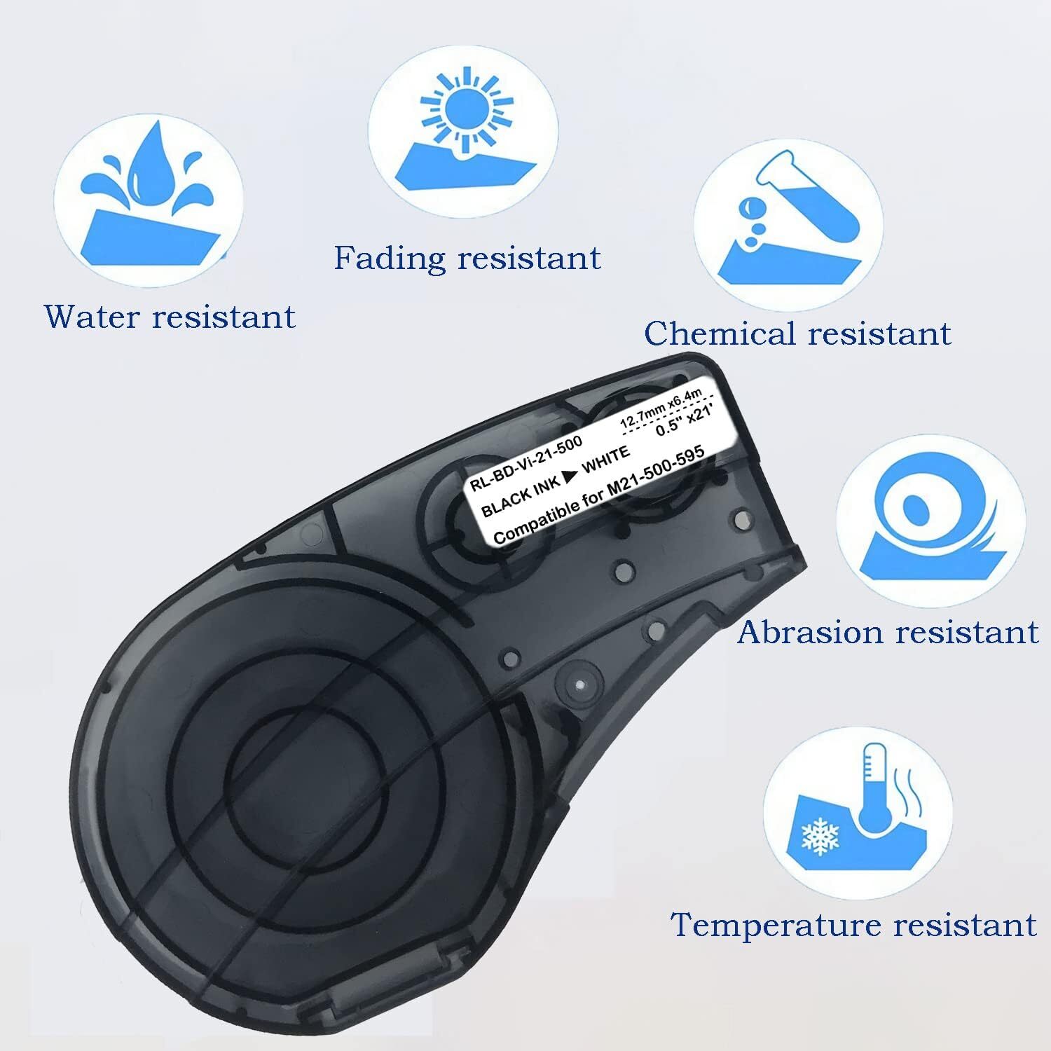 10PK For BMP21-PLUS M21-500-595-WT Label Cartridge Black/White 1/2" x 21
