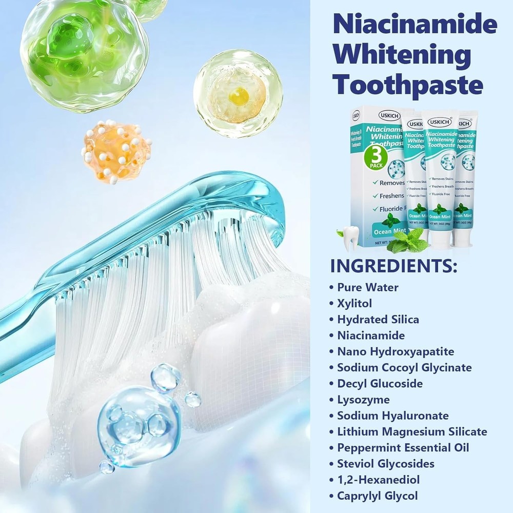 3 Pack Niacinamide Whitening Toothpaste,Natural Whitening Fluoride Toothpaste...