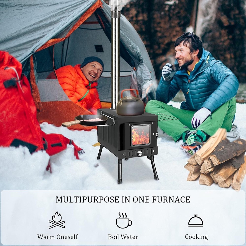 Folding Tent Stove for Camping, Cooking, Heating