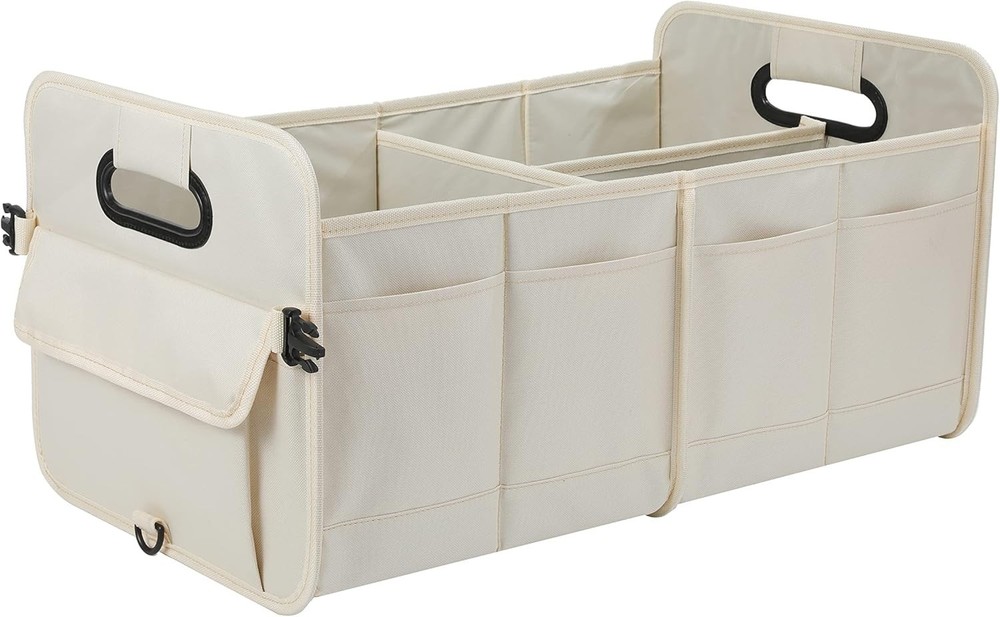Car Trunk Organizer Collapsible Multi-Compartment Storage Bag Beige