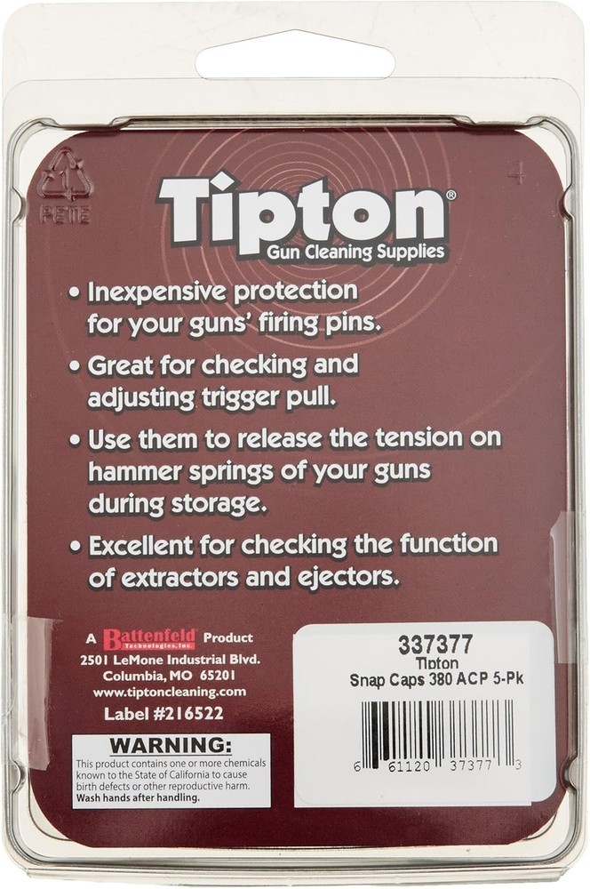 .380 ACP Snap Caps 5ct - Spring Buffered False Primer, Safe Gun Use