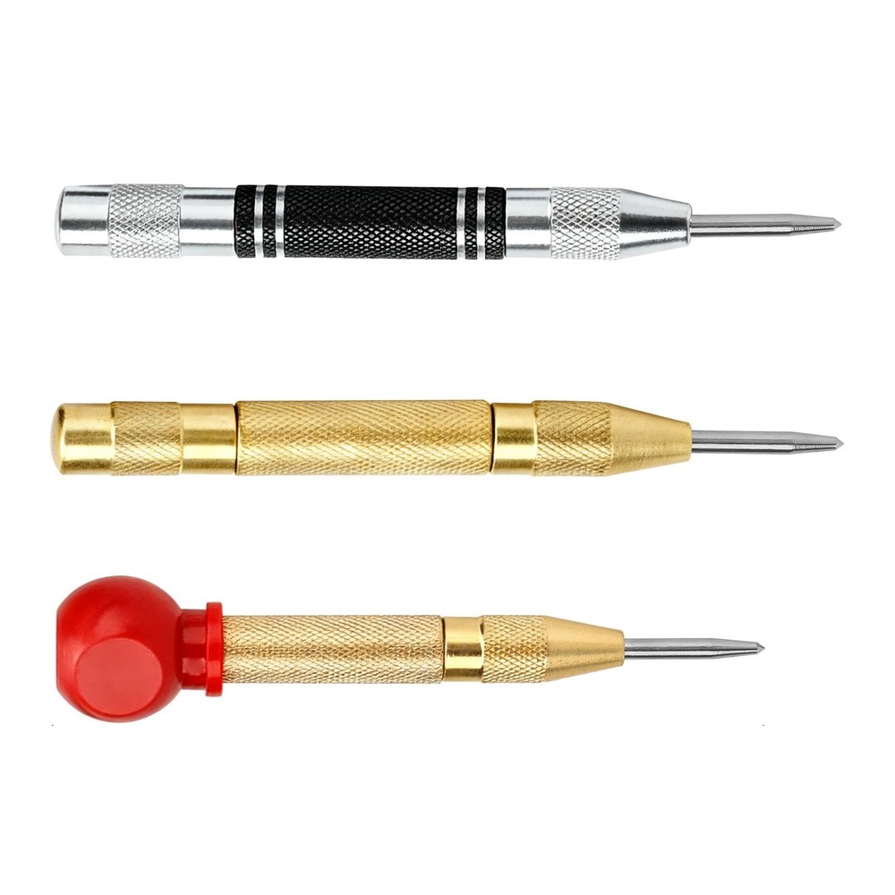 3 Piece Automatic Center Punch Set Adjustable Spring Loaded No Hammer Needed