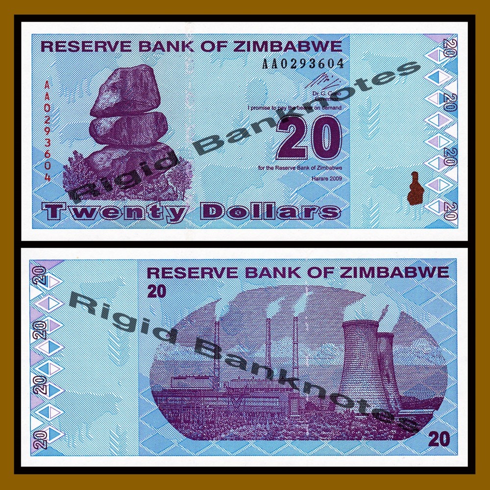 Zimbabwe 20 Dollars, 2009 P-95 Revised Trillion Unc