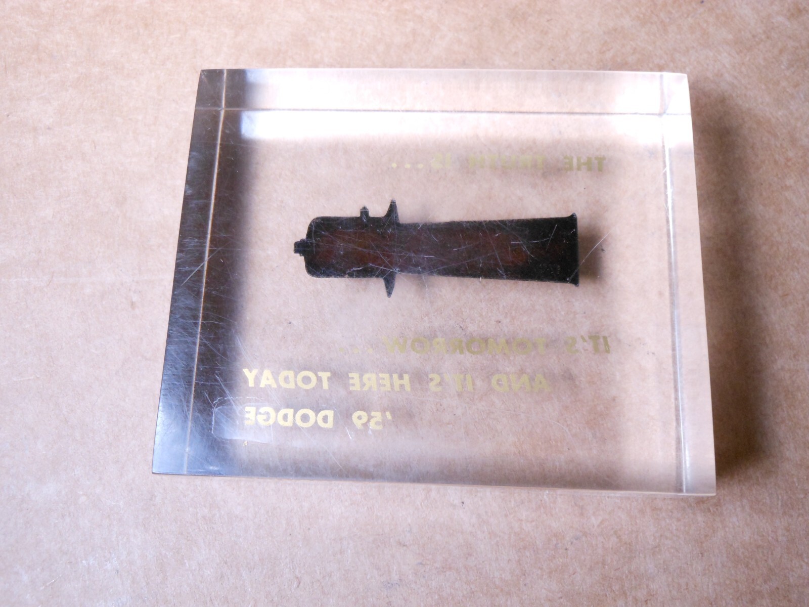 Vintage 1959 Dodge Lucite Desk Paperweight The Truth Is . . .