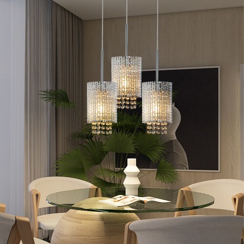 Modern Crystal Pendant Light 3-Pack Adjustable Chrome Hanging Ceiling Fixture