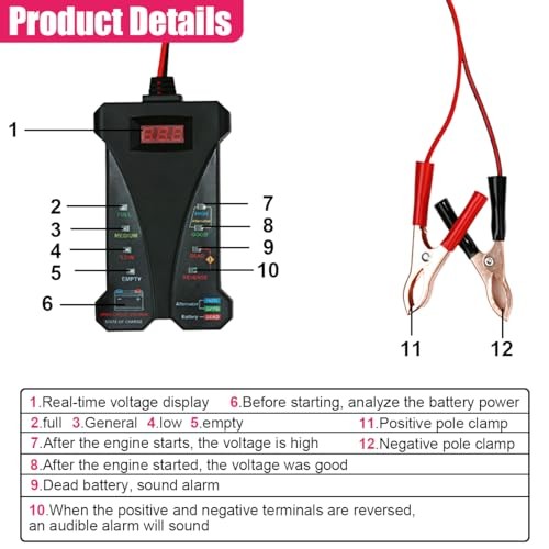 12V Digital Car Battery Tester Voltmeter - Alternator Charging System Analyzer