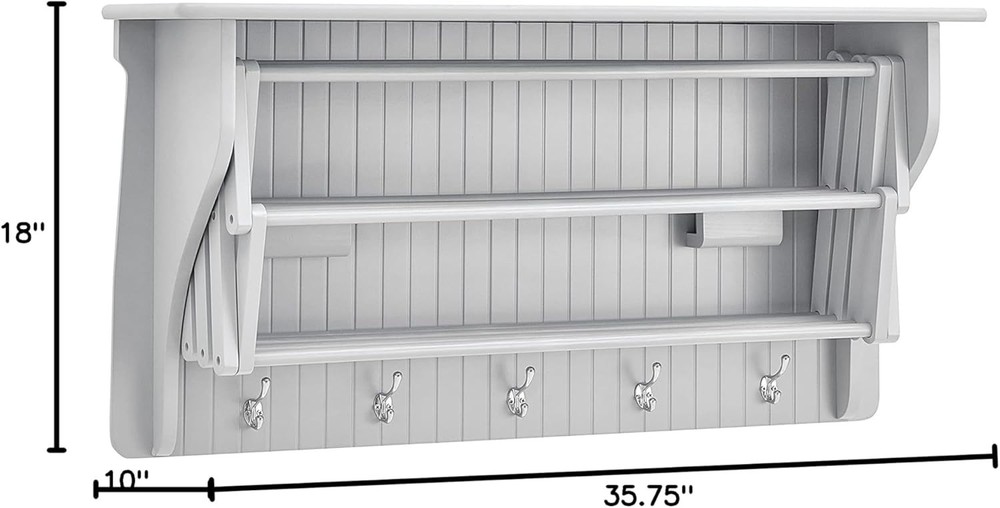 Retractable Accordion Drying Rack with Hooks - 10 Rods for Optimal Laundry Use