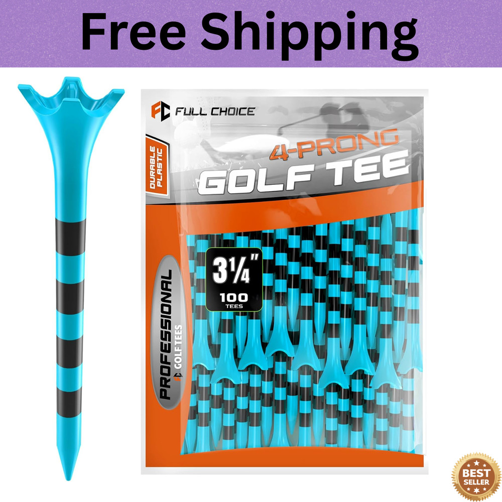 Full Choice100 Pack 3-1/4" Plastic Golf Tees, Enhanced Durability & Stability..