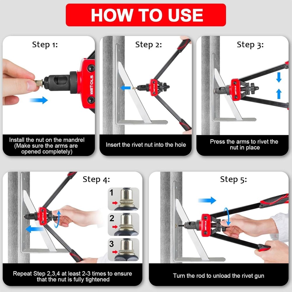 Durable Rivnut Tool Kit for Easy Riveting with Interchangeable Mandrels