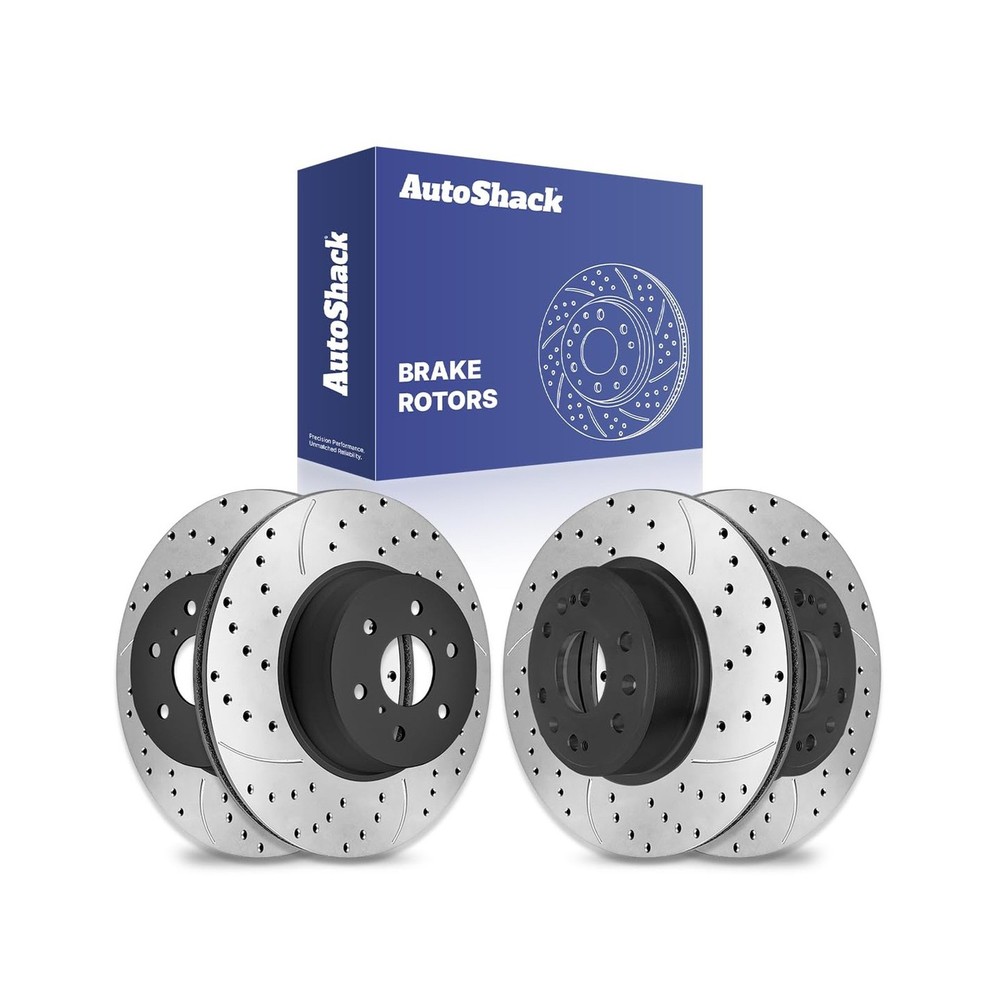 AutoShack Front Vented & Rear Vented Drilled & Slotted E-Coated Brake Rotors ...