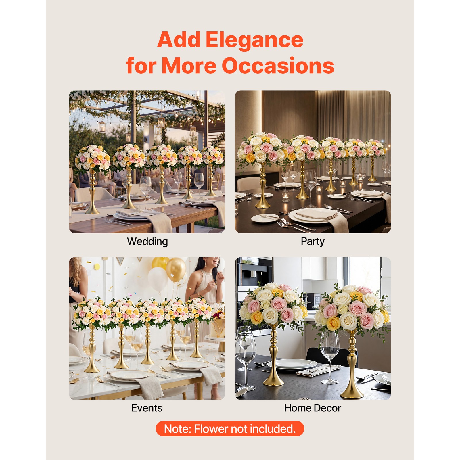 Uimoso 16 PCS Wedding Flower Vase 15in Tall Crystal Table Centerpieces Gold