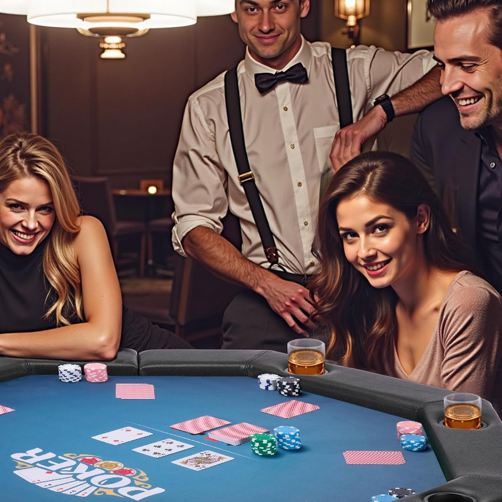 Foldable 8-Player Poker Table with Cup Holders & Padded Rails, 48 in Octagonal