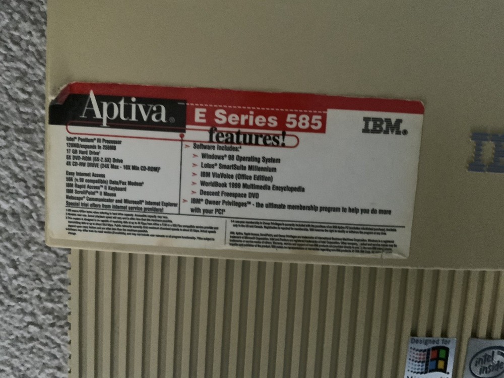 IBM Aptiva 2171 Series E 585 Desktop Piii 500 Computer Windows XP Pro Working