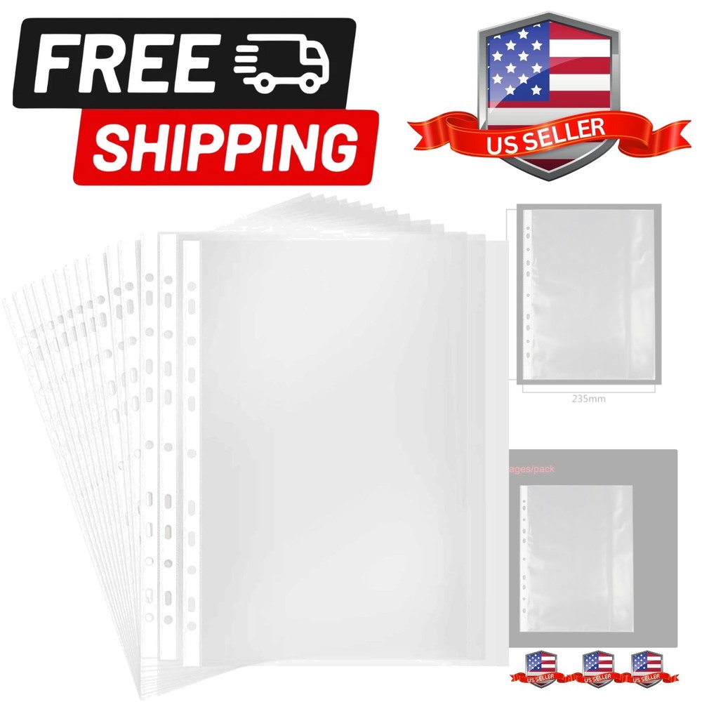 A4 Punched Pocket, 100 Pages/pack Transparent Document Folder Wallets Sleeves