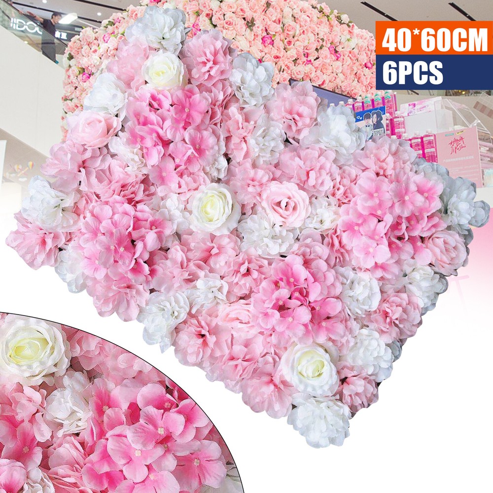 6x Artificial Simulation Flower Wall Panel Home Wedding Background Floral Decor
