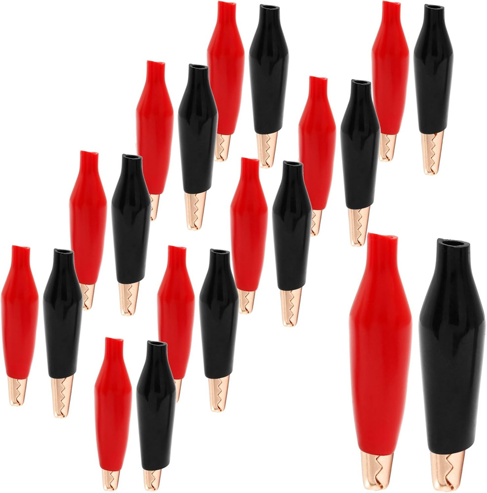 20Pcs Heavy Duty Alligator Clips, 30A Copper, Black & Red,  Testing, Test Leads