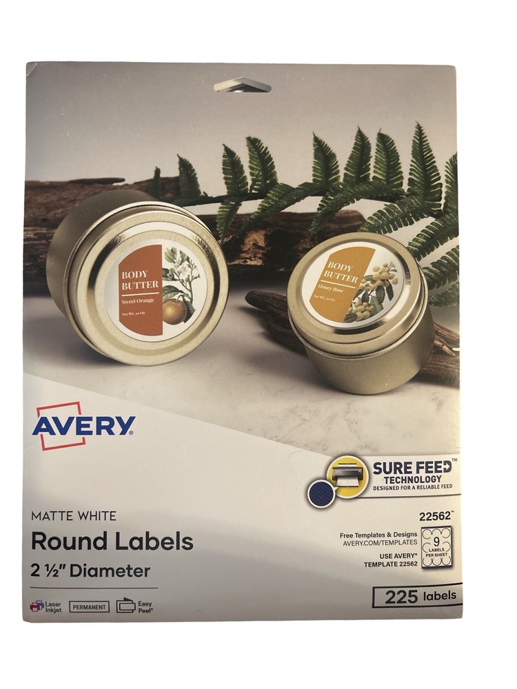 Avery Printable Round Labels, 2.5" Diameter, Matte White, 225 Customizable Label