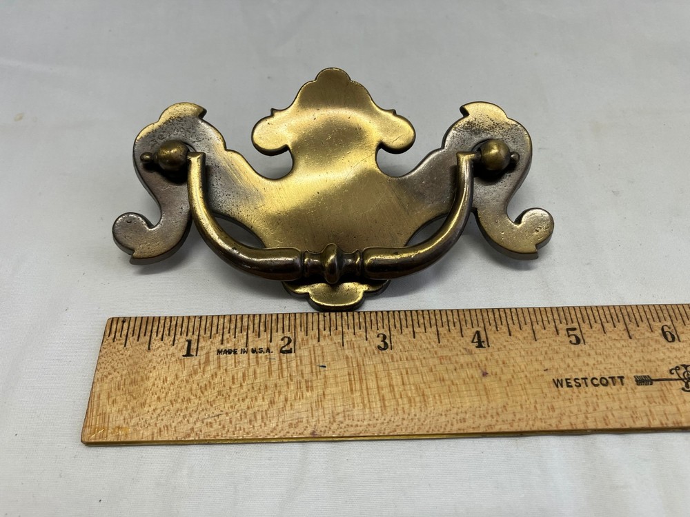 Ethan Allen Bright Brass Heirloom CRP Thick Backplate 3.5 inch Bail Pull Handle