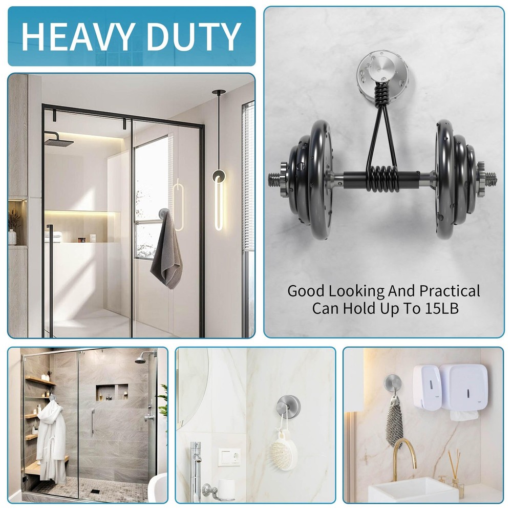 Suction Cup Hooks for Shower,2 Packs Towel Holder,Removable 2PC, Silver