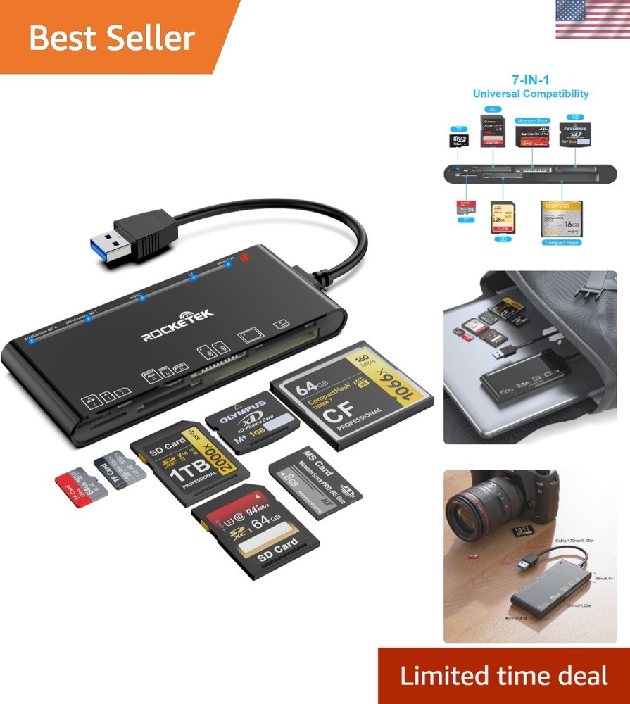 Multi-Card Reader for xD, CF, SD, TF – 7-in-1 USB 3.0 Adapter for All Systems