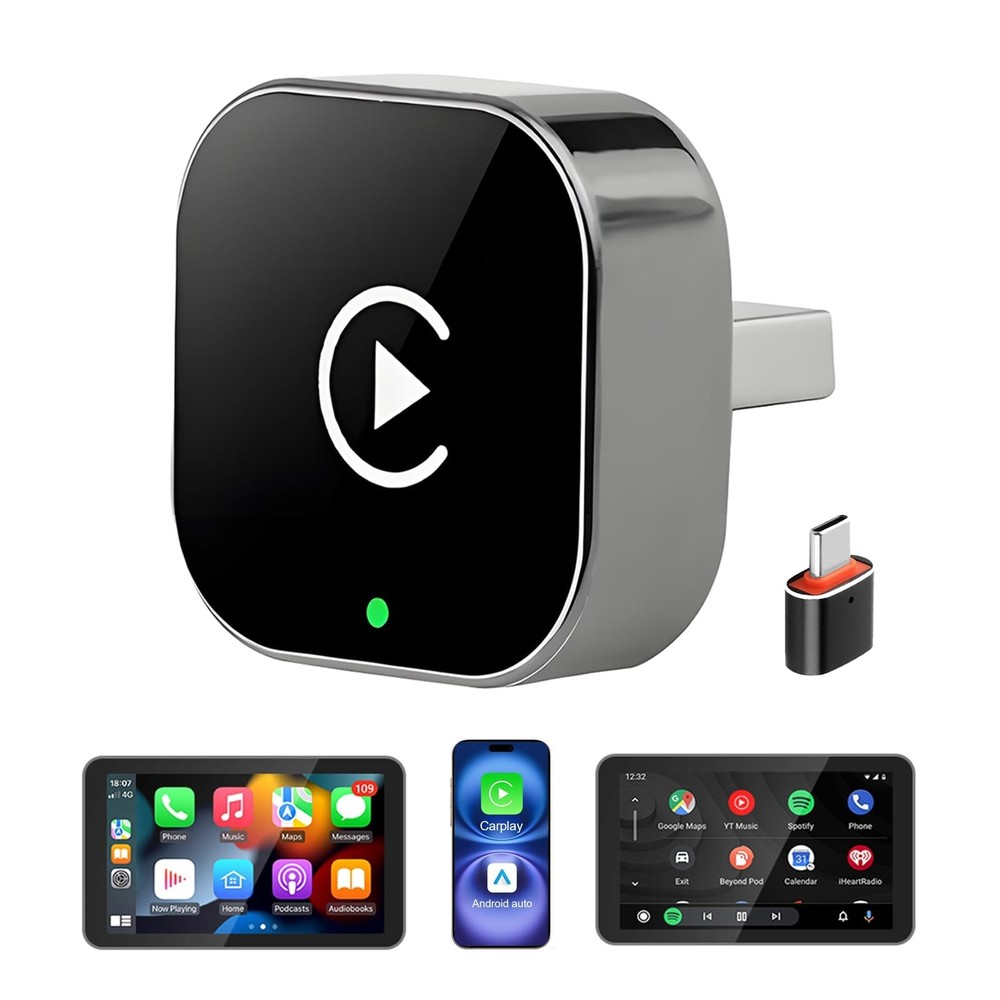 Wireless CarPlay Adapter for Apple iPhone & Android Auto USB Adapter Plug & Play