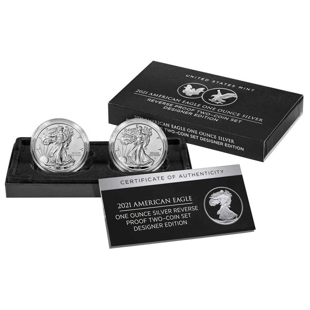 2021 $1 Reverse Proof American Silver Eagle Designer Edition 2pc Set, OGP