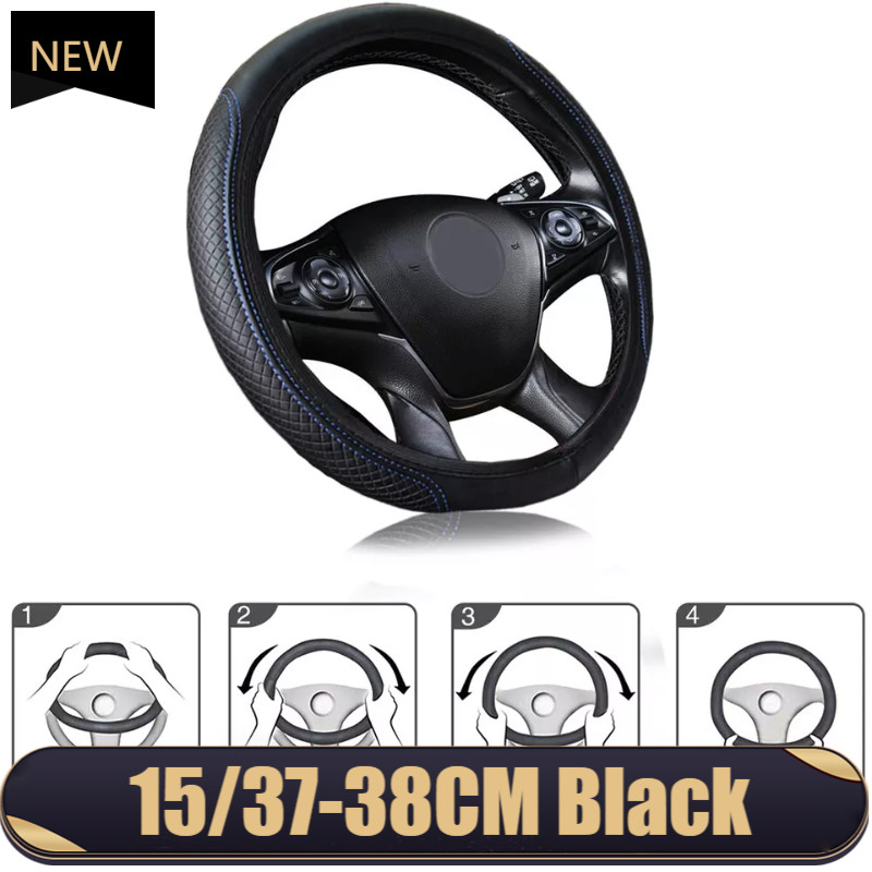 Car Steering Wheel Cover,15/37-38CM Black Universal Microfiber Leather Covers US
