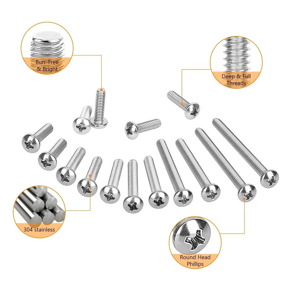 186 Pcs Machine Screw Assortment Kit, Phillips Pan Head Silver Size: 186Pcs