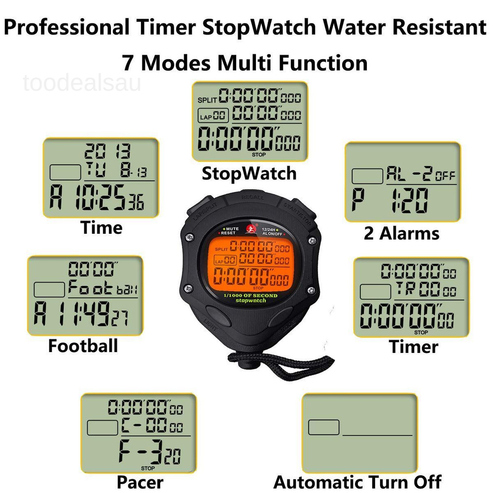 Digital Stopwatch Timer with Back 2.45x3.42x0.8, 100 Lap-backlight-black