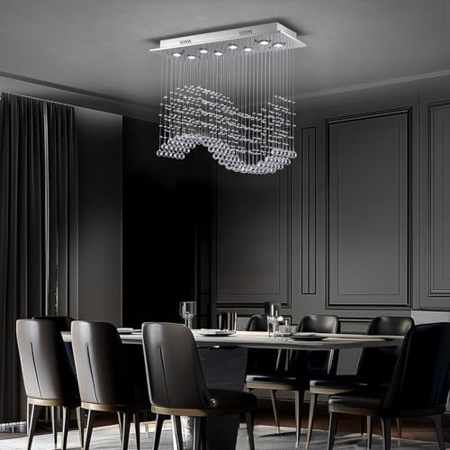 Rectangular Wave Raindrop Chandelier, Flush Mount Crystal Chandelier,