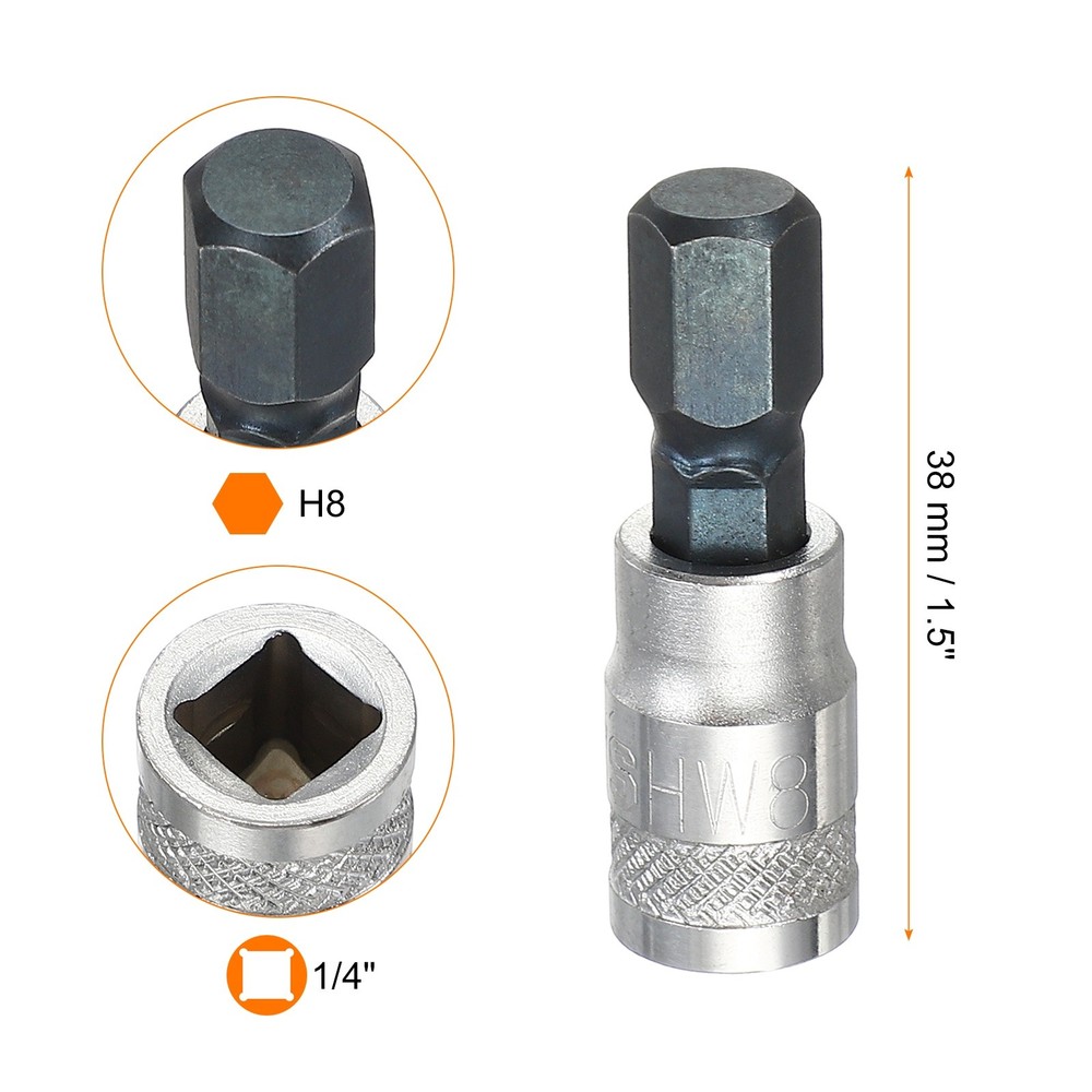 2Pcs Hex Bit Socket H8 1/4" Drive 1.5" Length S2 Steel Bit CR-V Socket