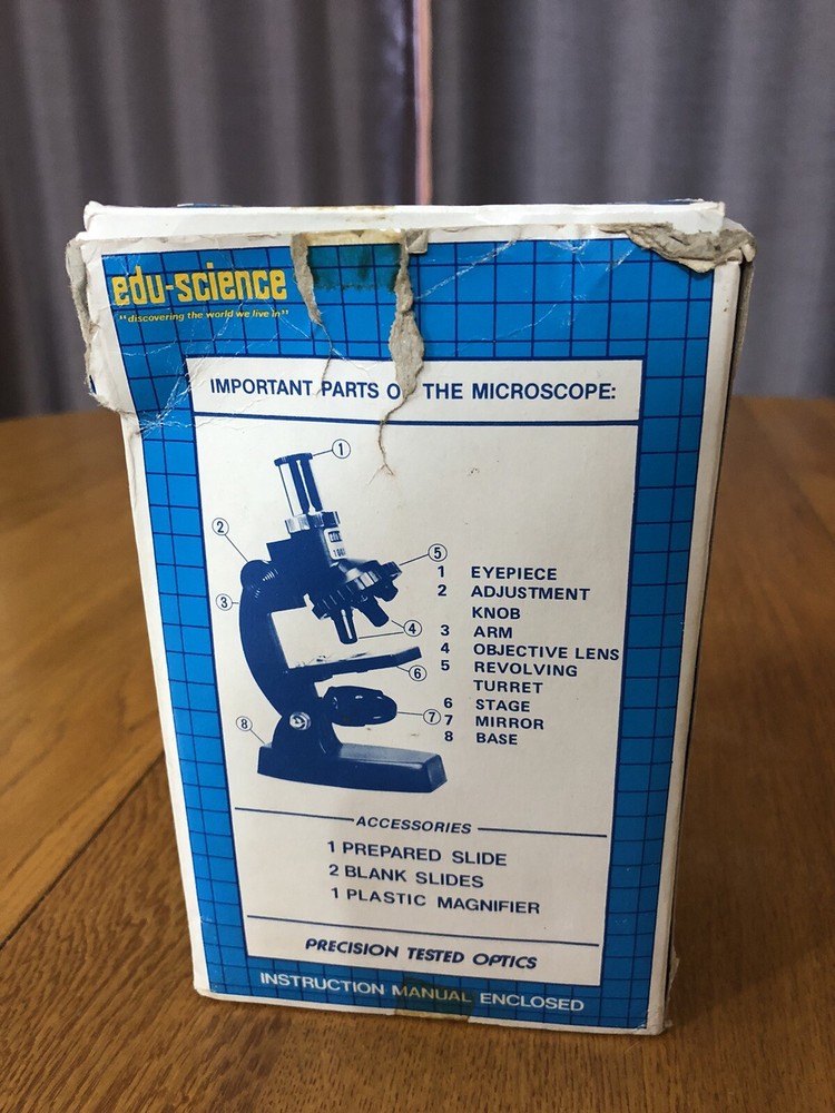 VINTAGE EDU-SCIENCE MICROSCOPE IN PACKAGE W/ACCESSORIES JAPAN MADE