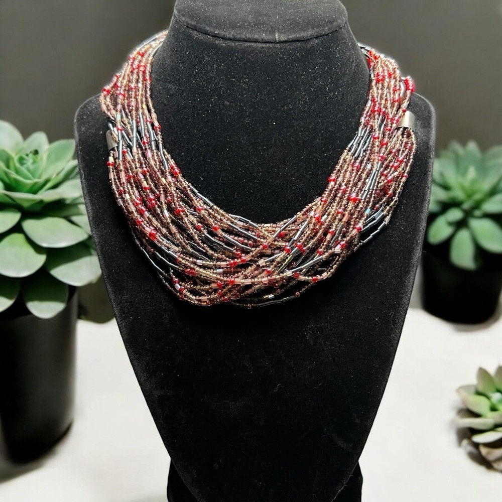Vintage Multi Strand Layered Beaded Layered Necklace