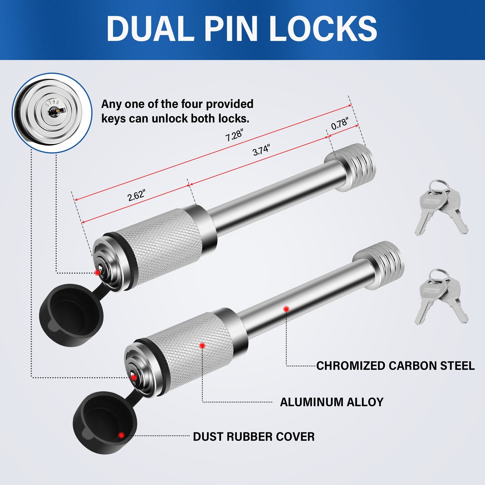 Adjustable Aluminum Trailer Hitch Mount 2"&2-5/16" Dual Ball 2 Locks 10Klb Blue