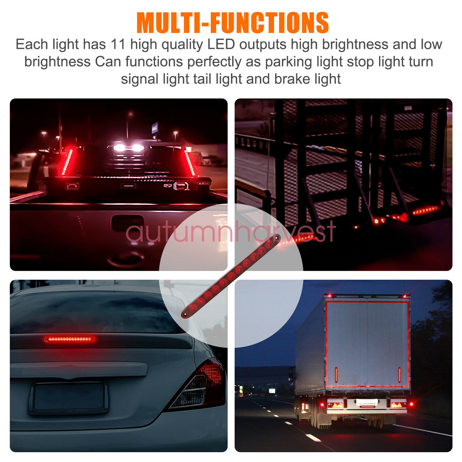 2PCS 15inch 11 LED Red Trailer Light Bar Waterproof Turn Signal Light Tail