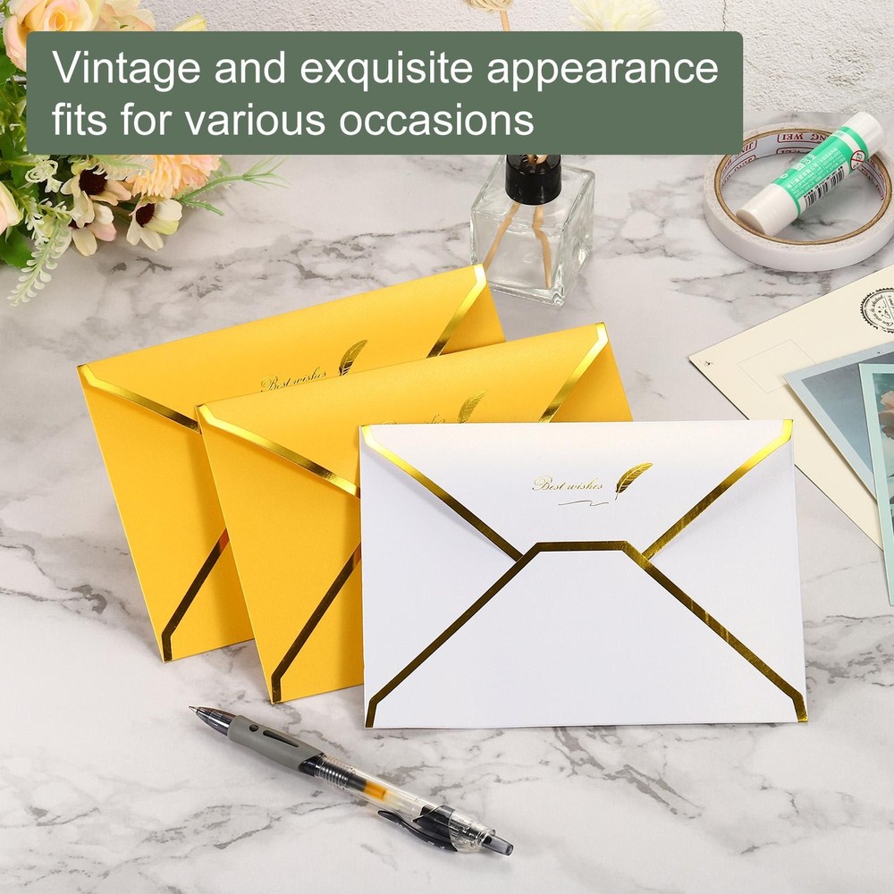 10 Pack Card Envelopes, V Flap Foil Border (White)