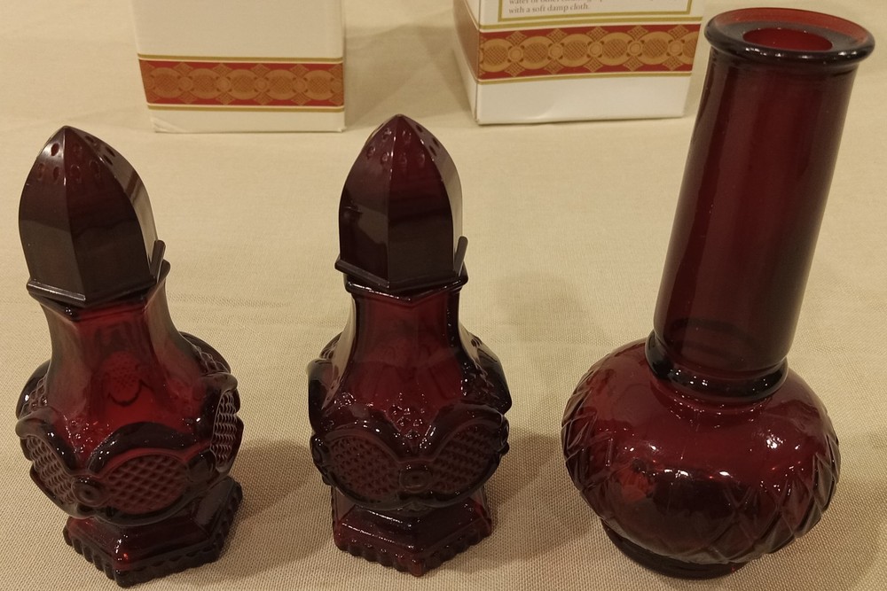 9 Pc Completer Set Avon Cape Cod 1876 Ruby Cruet S&P Creamer/Sugar Set Bell Vase