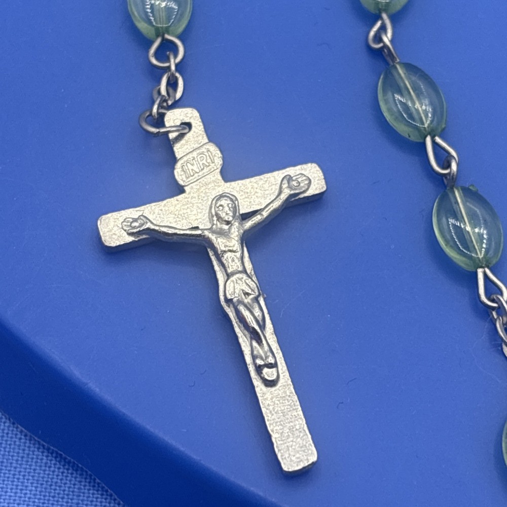 Vtg Pastel Translucent Rosary Oval Beads Crucifix Catholic Prayer Beads Easter