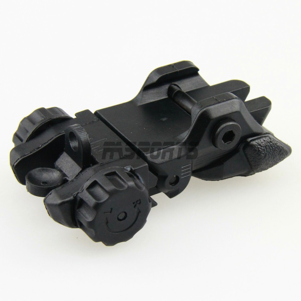 BLACK Polymer Flip Up Folding Auto Deploy Rear BUIS Back Up Sight
