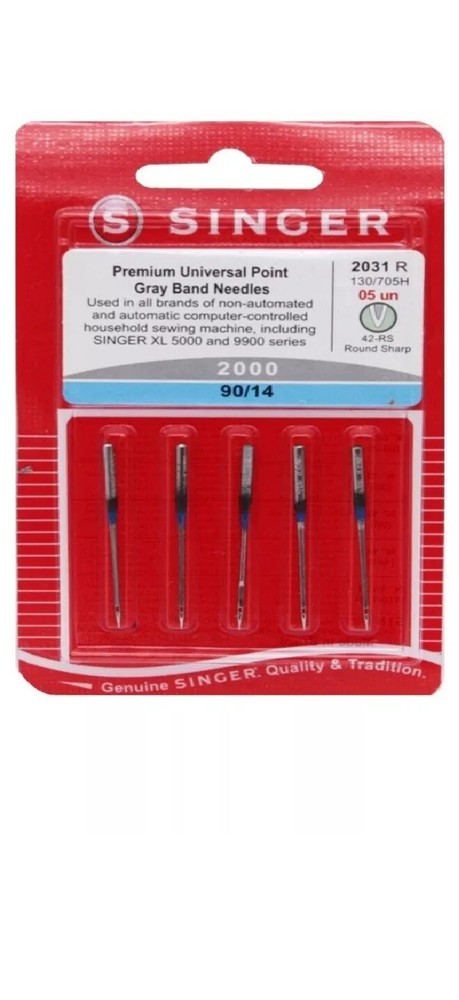 5 Genuine Singer Gray Band Universal Point Needle Size 14 -Type 2000